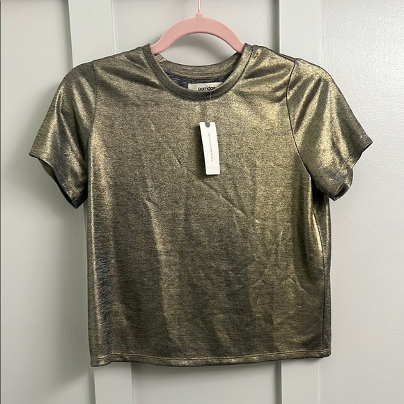 Anthropologie Tops - Anthropologie Gold Graphic Boxy Short Sleeve Tee